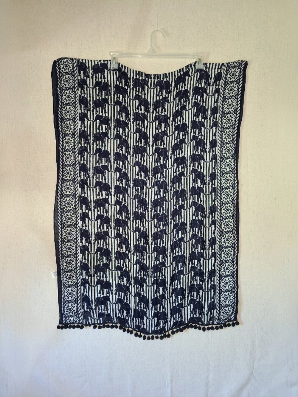 5/$15 Crown & Ivy Elephant Pom Scarf 28" x 80" Blue Spring Summer Gauzy